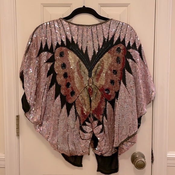70s 80s Sequin Butterfly Top Size X Excellent Condition - Picture 3 of 4